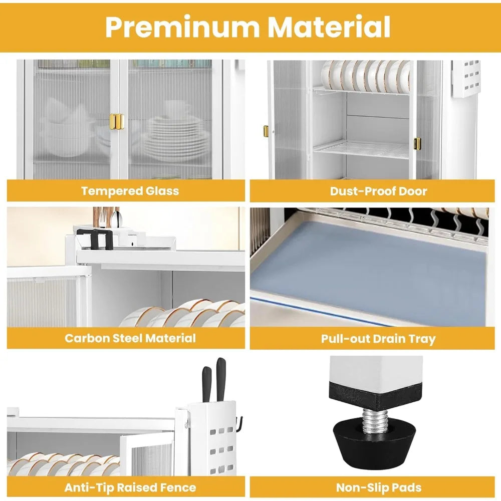 Dish Drying Rack 3-Tier for Kitchen Space-Saving Cover Large Storage Shelf Organizer with Drain Tray