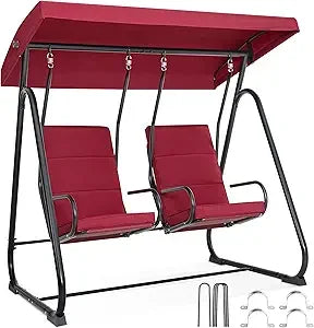 Two Person Porch Swing Chair High Back Dark Blue Garden