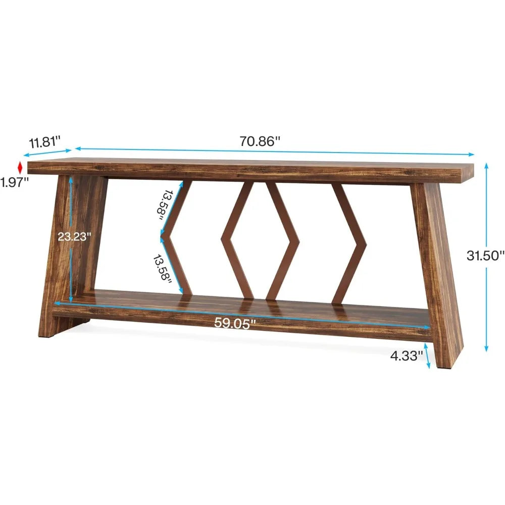 70.86-Inch Farmhouse Console Table with 2-Tier Storage