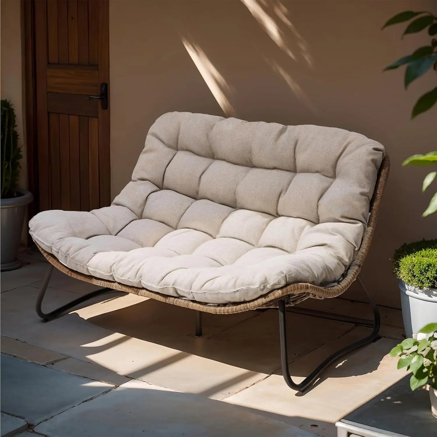 Outdoor Loveseat 2 Seater Couch With Soft Cushion Rattan