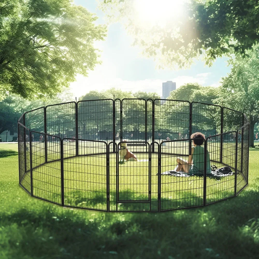 16 Panels Heavy Duty Metal Playpen with Door for Dogs
