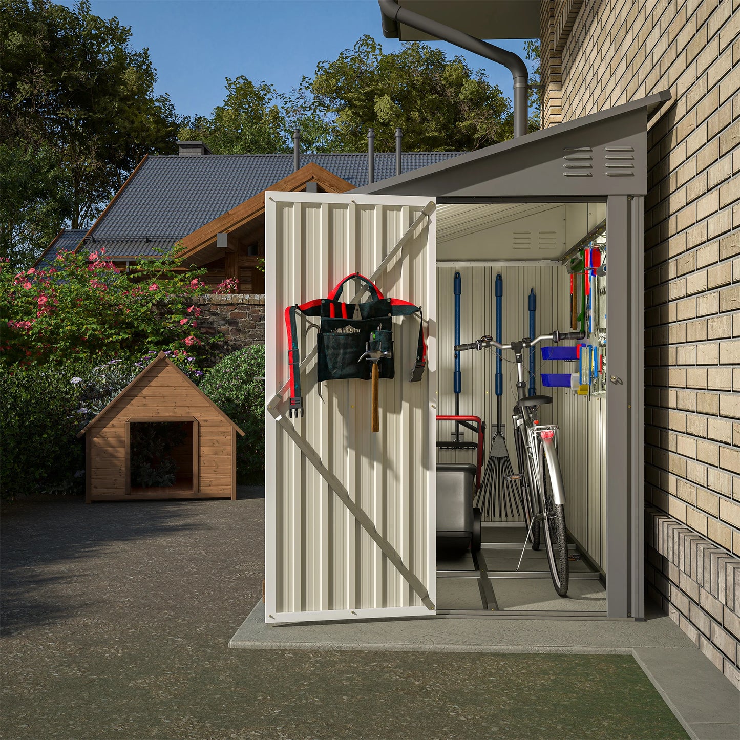LZBEITEM 4' x 8' Metal Wall Side Storage Shed Grey