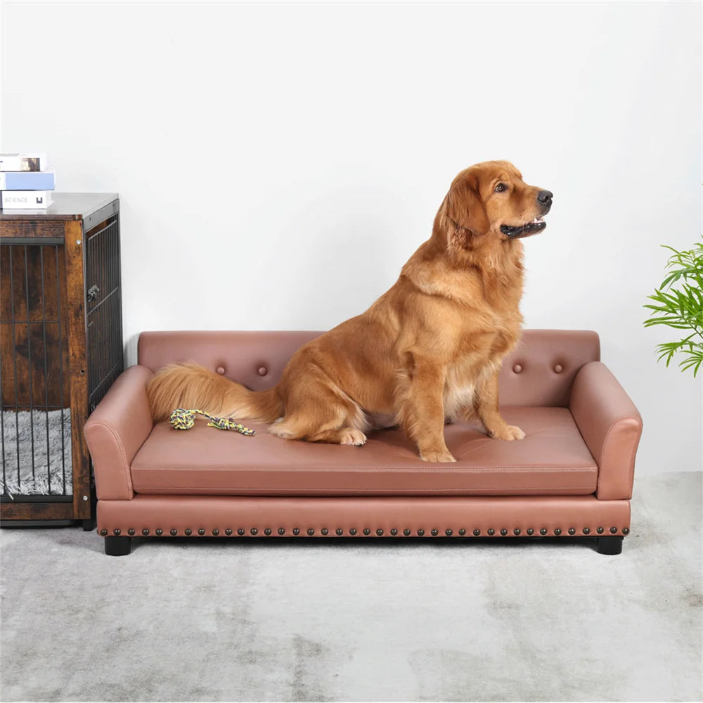 Large Elevated PU Leather Dog Bed With Removable Cushion