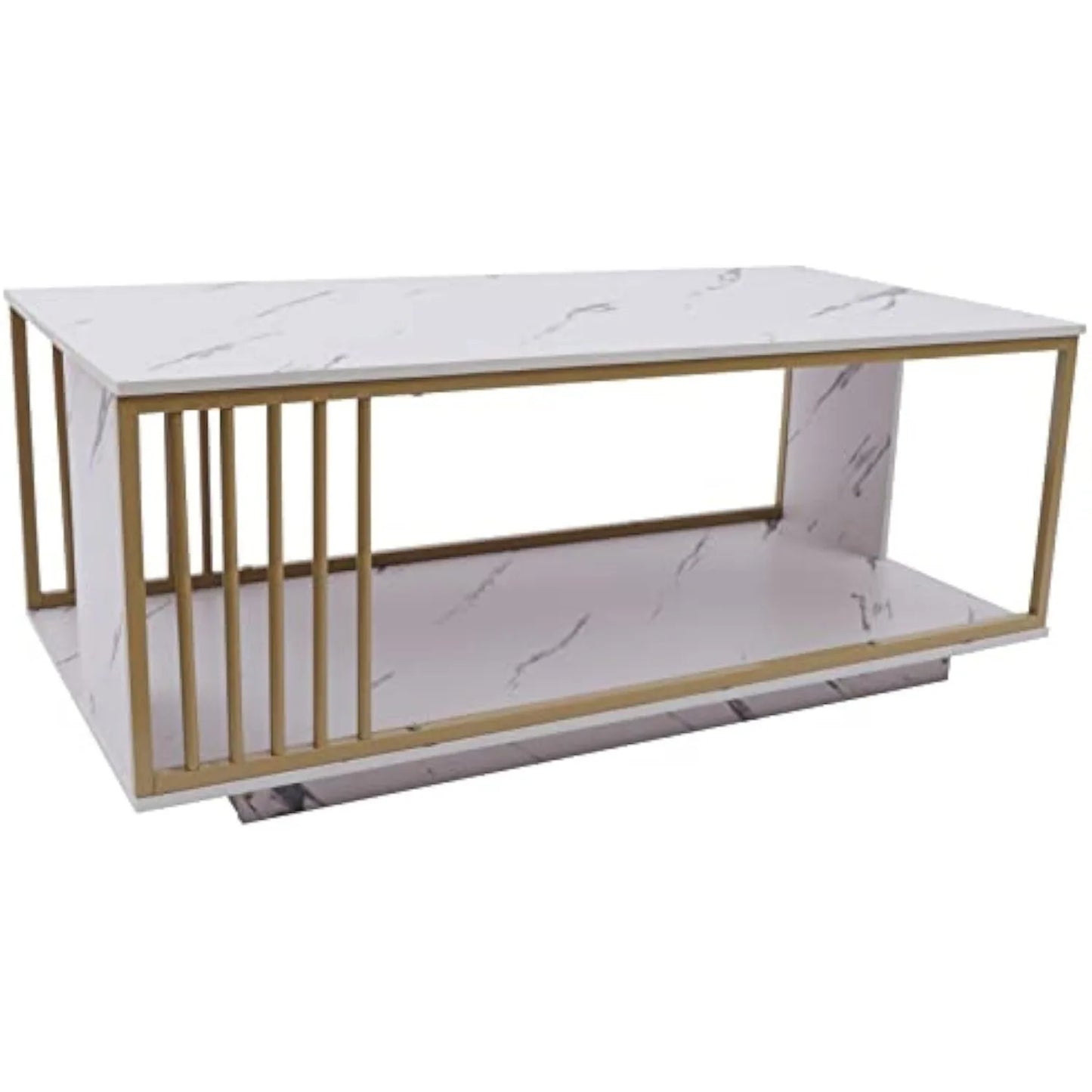Modern White Marble Veneer Coffee Table With Gold Frame