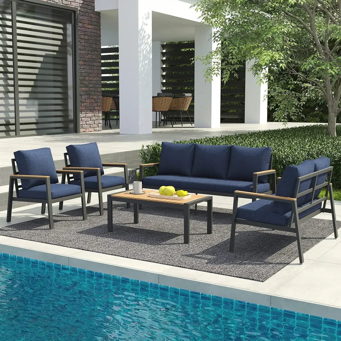 Outdoor Patio Furniture Sectional Patio Sofa Set with Teak Table