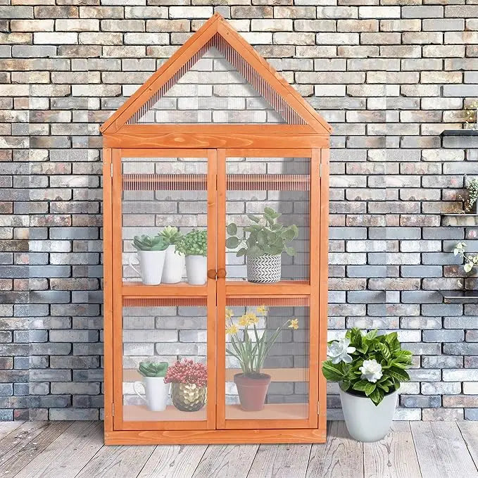 Orange Wooden Greenhouse Cold Frame Raised Flower Planter