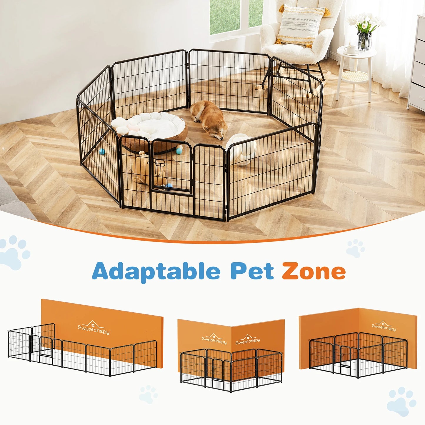 JHK 8 Panel Dog Playpen Indoor Pet Fence Heavy Duty Metal Pen