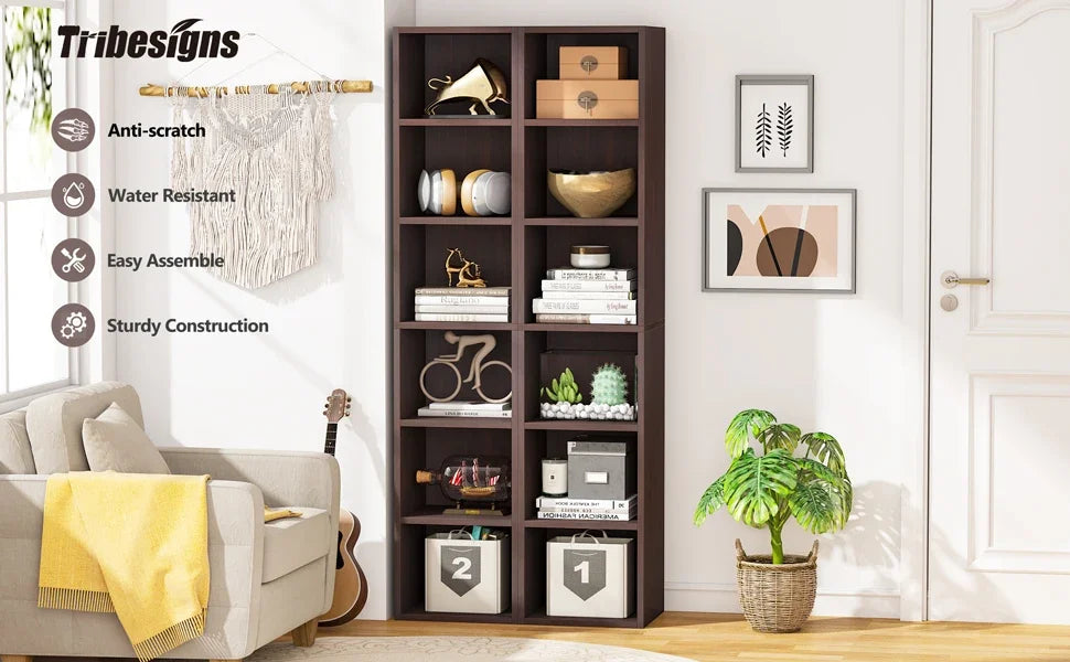 Tribesigns 70.9 Inch Tall Narrow Bookcase, Rustic Corner Bookcase with Storage, 6 Tier Cube Display Shelves for Home Office