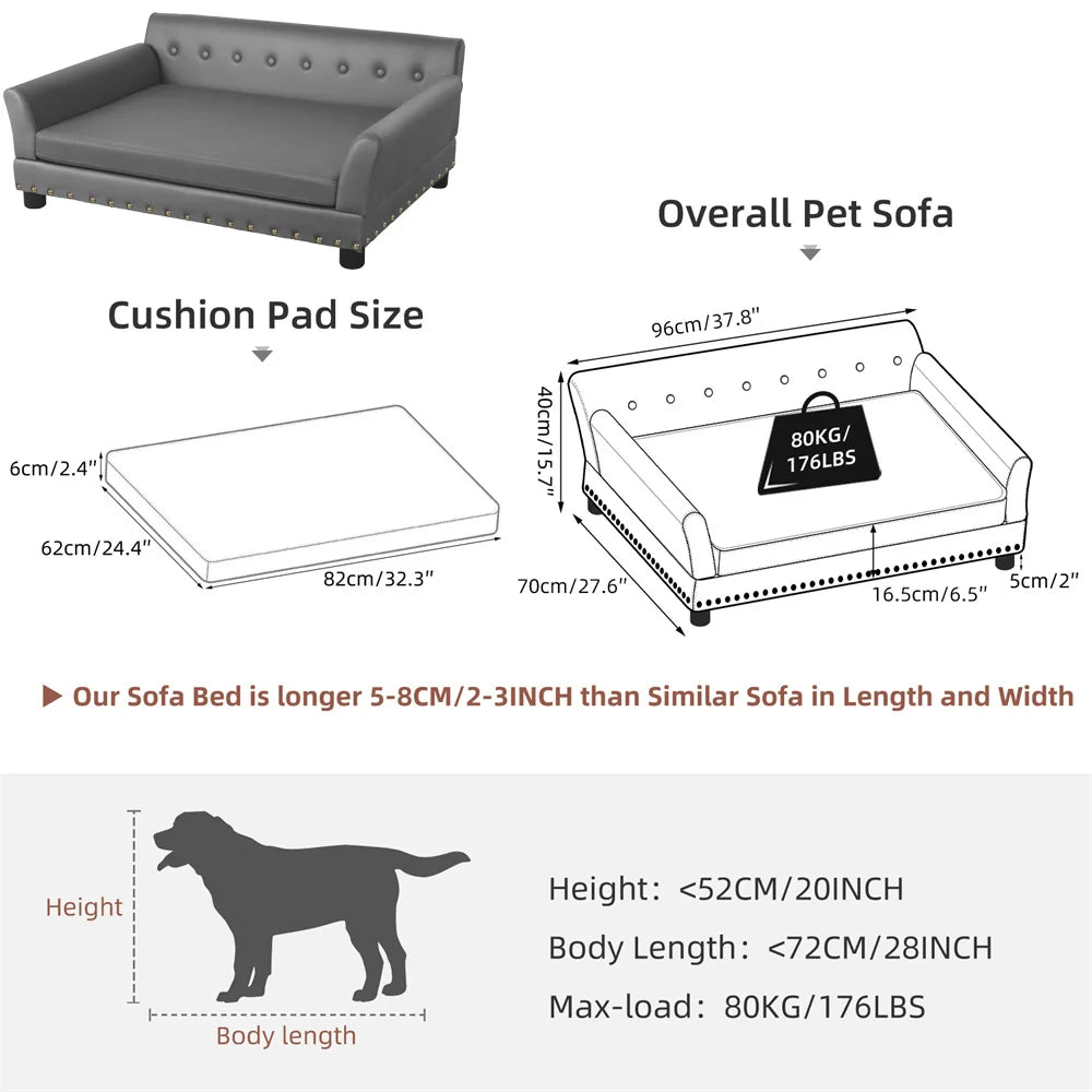 Heavy Duty Pet Sofa Large Raised Dog Bed Cushioned Lounge Bed