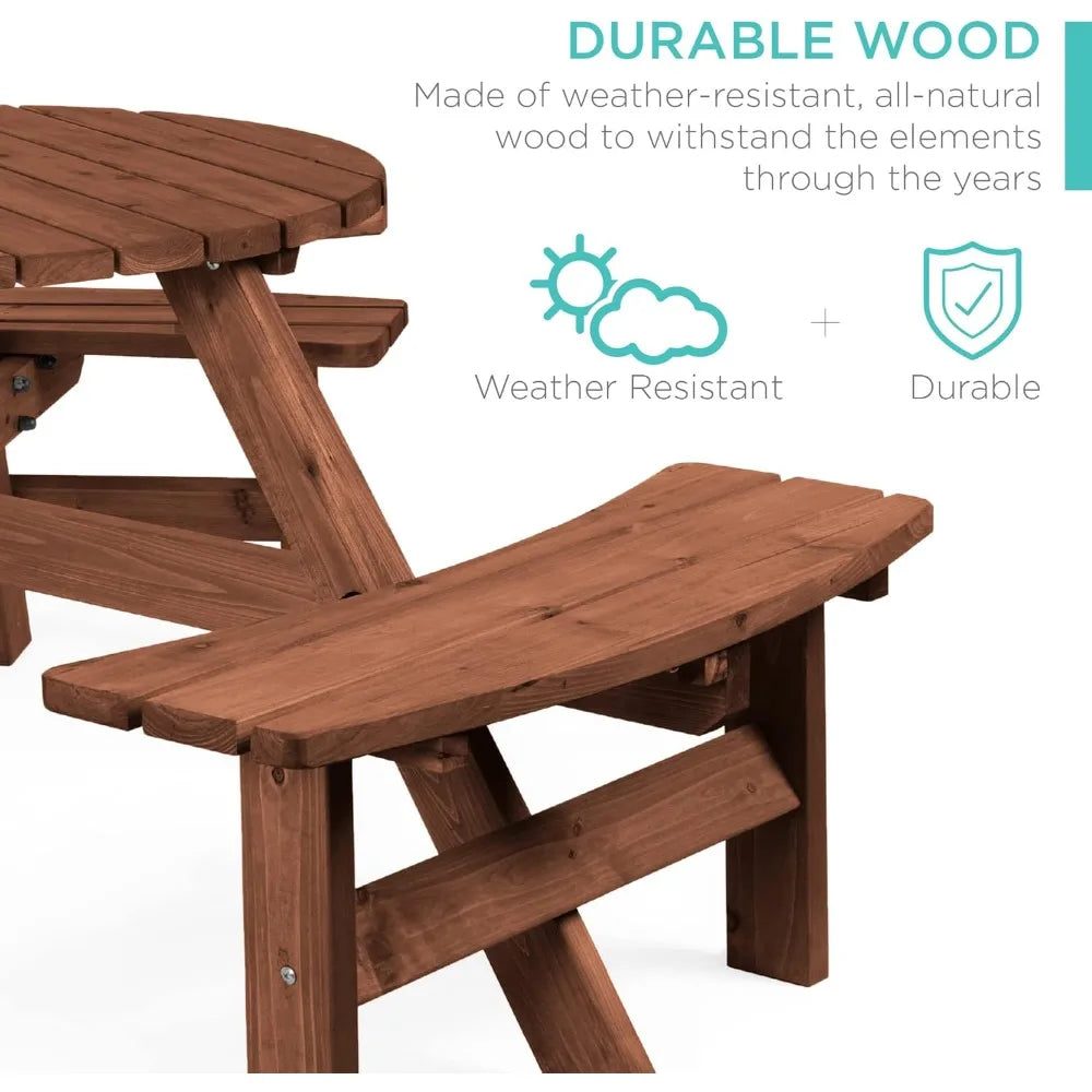 6-Person Circular Outdoor Wooden Picnic Table for Patio