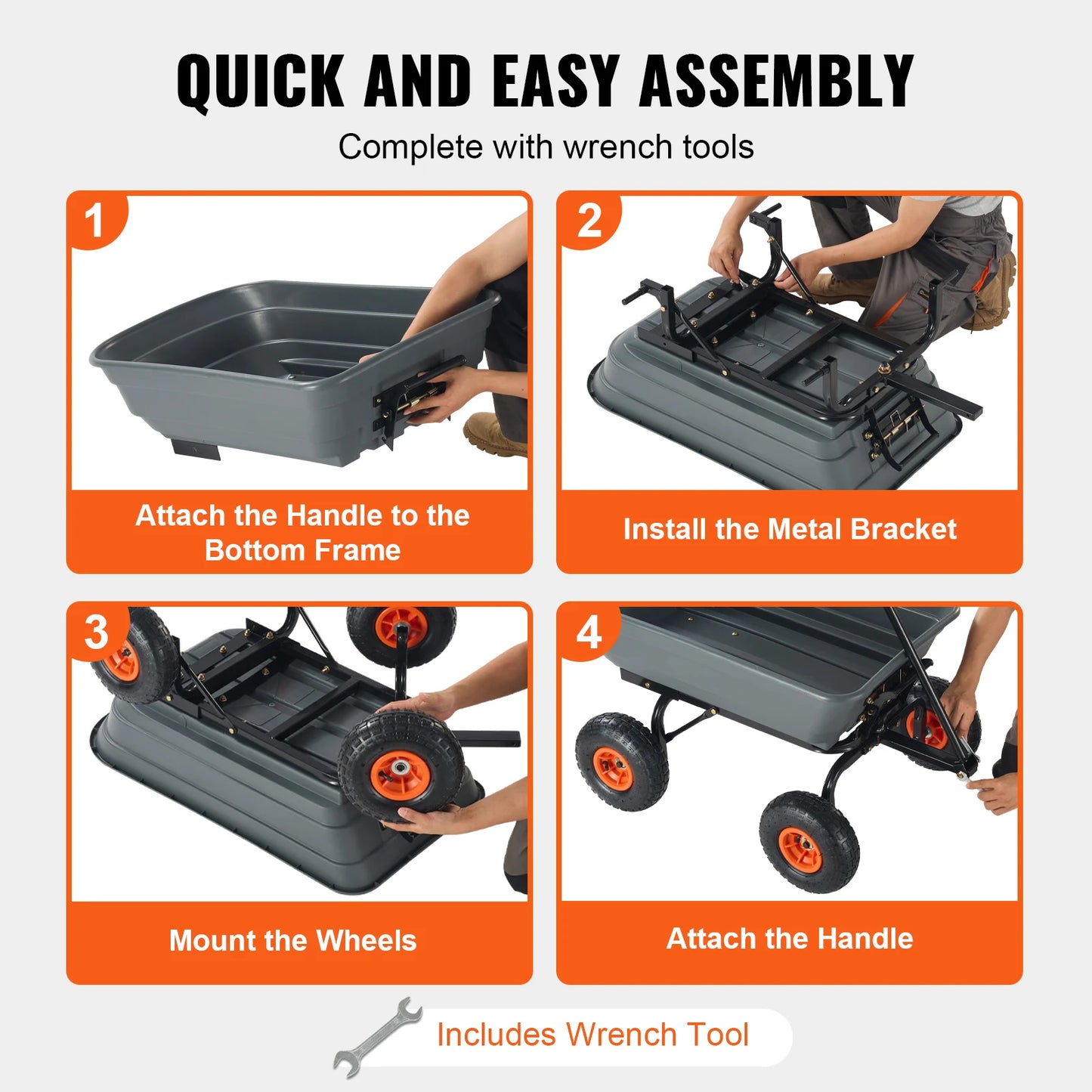 SucceBuy Poly Garden Dump Cart Steel Frame 2 In 1 Handle