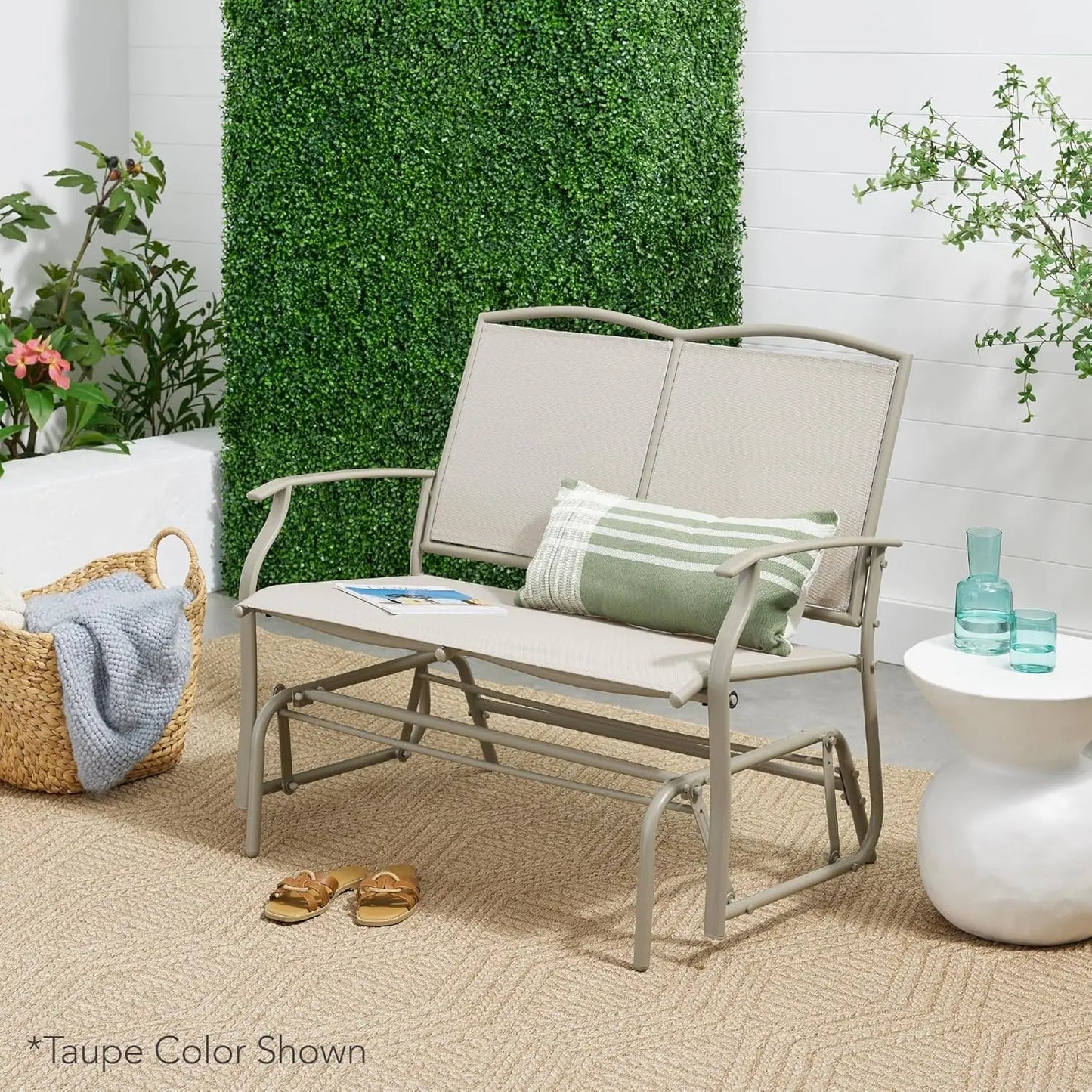 2-Person Outdoor Patio Swing Glider Steel Loveseat Rocker Q