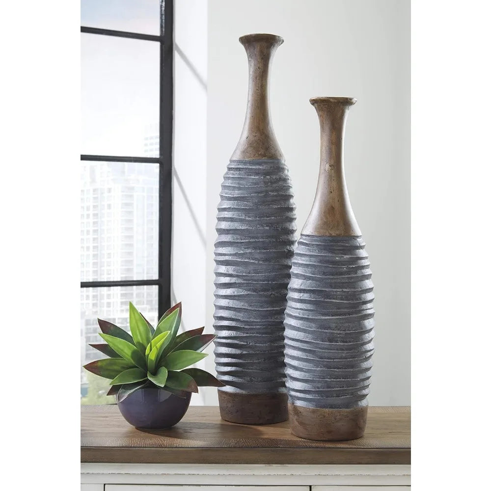 2-Piece Decorative Vase Set, Antique Grey & Brown Charm