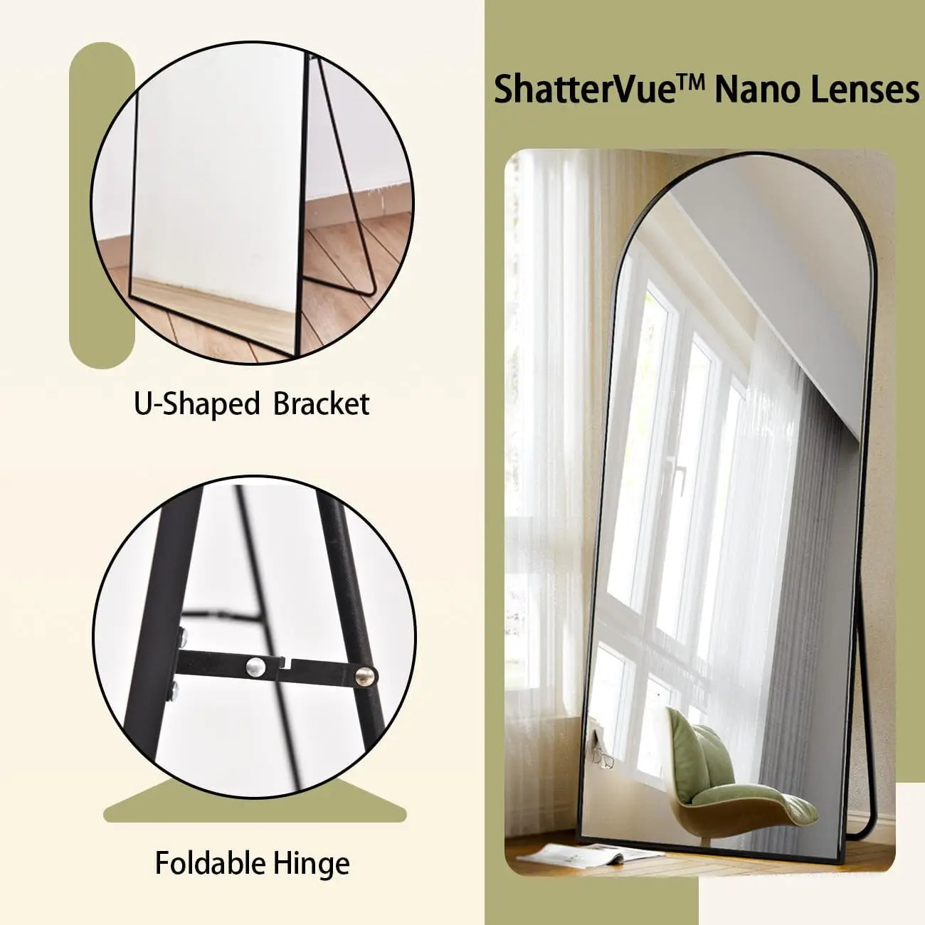 71x26 Arch Full Length Mirror Aluminum Alloy Frame Wall
