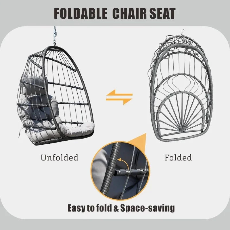Hanging Egg Chair With Stand Grey Cushioned Patio Wicker