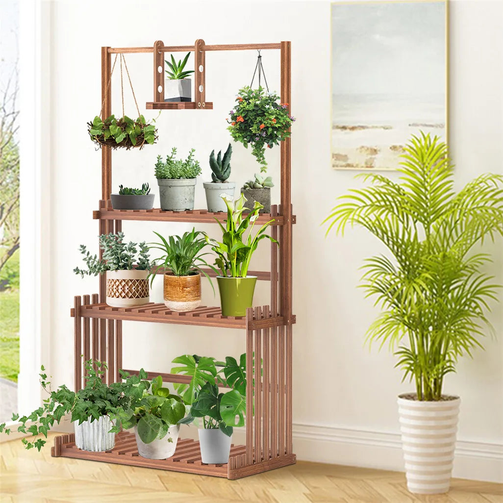 Heavy Duty Hanging Plant Stand 3 Tier Wood Planter Rack