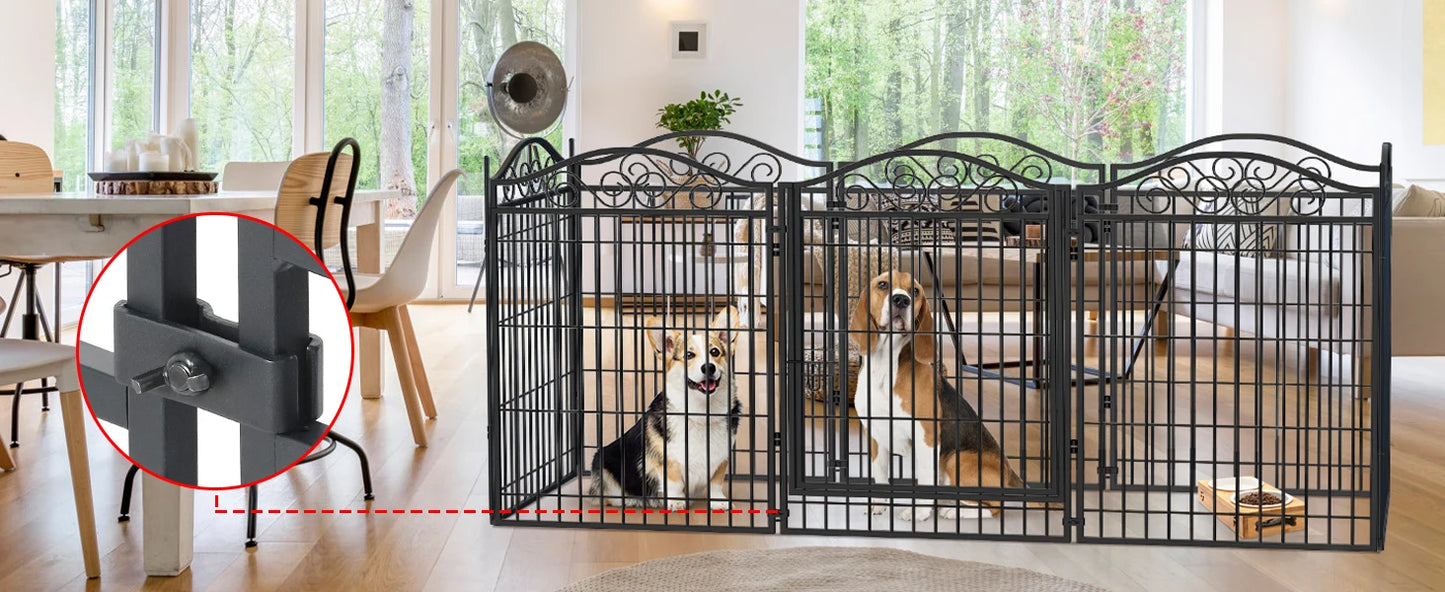 Heavy Duty Dog Playpen 8 Panels Iron Fence With Door