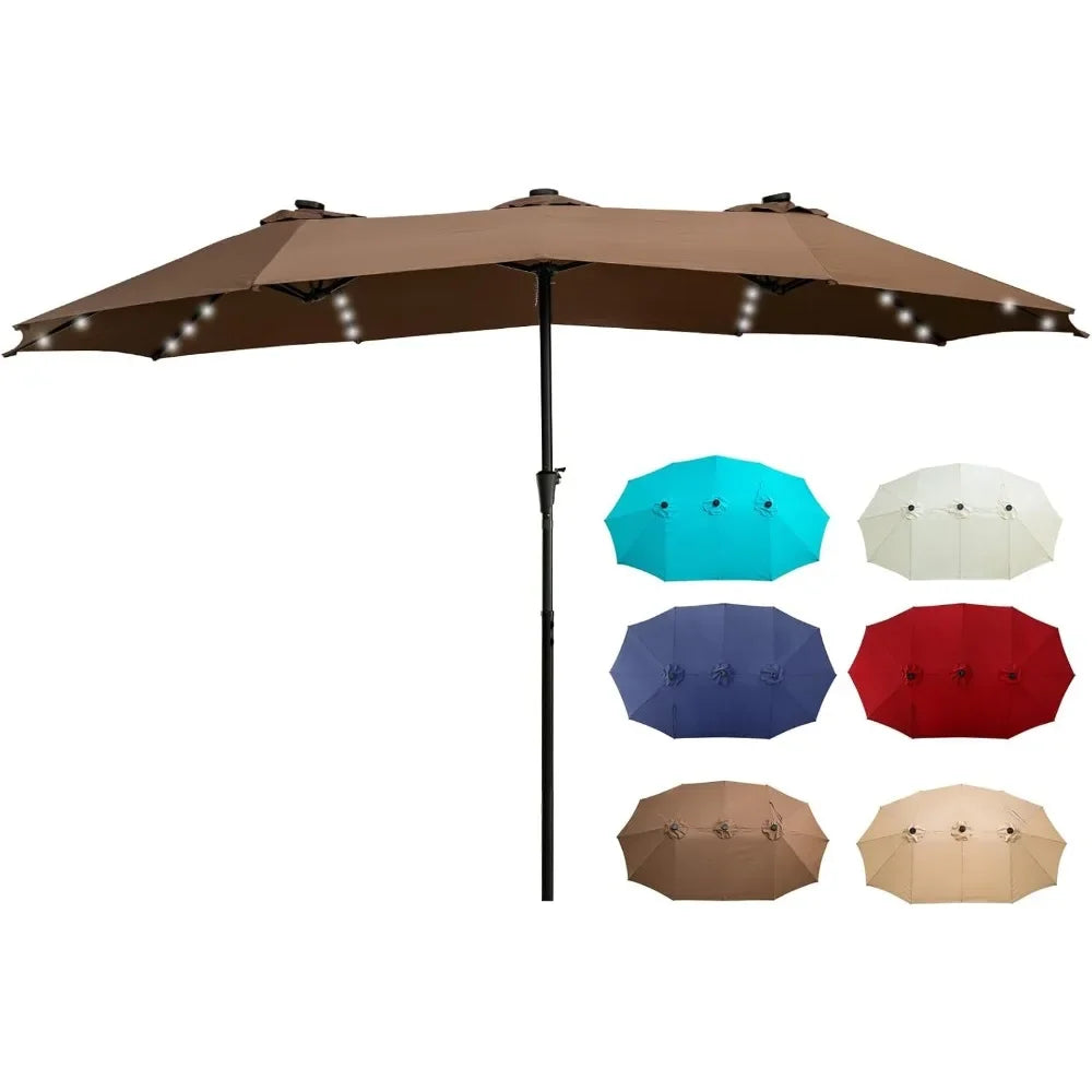 15ft Patio Umbrella With Solar Led Lighted Double-Sided Outdoor Umbrella