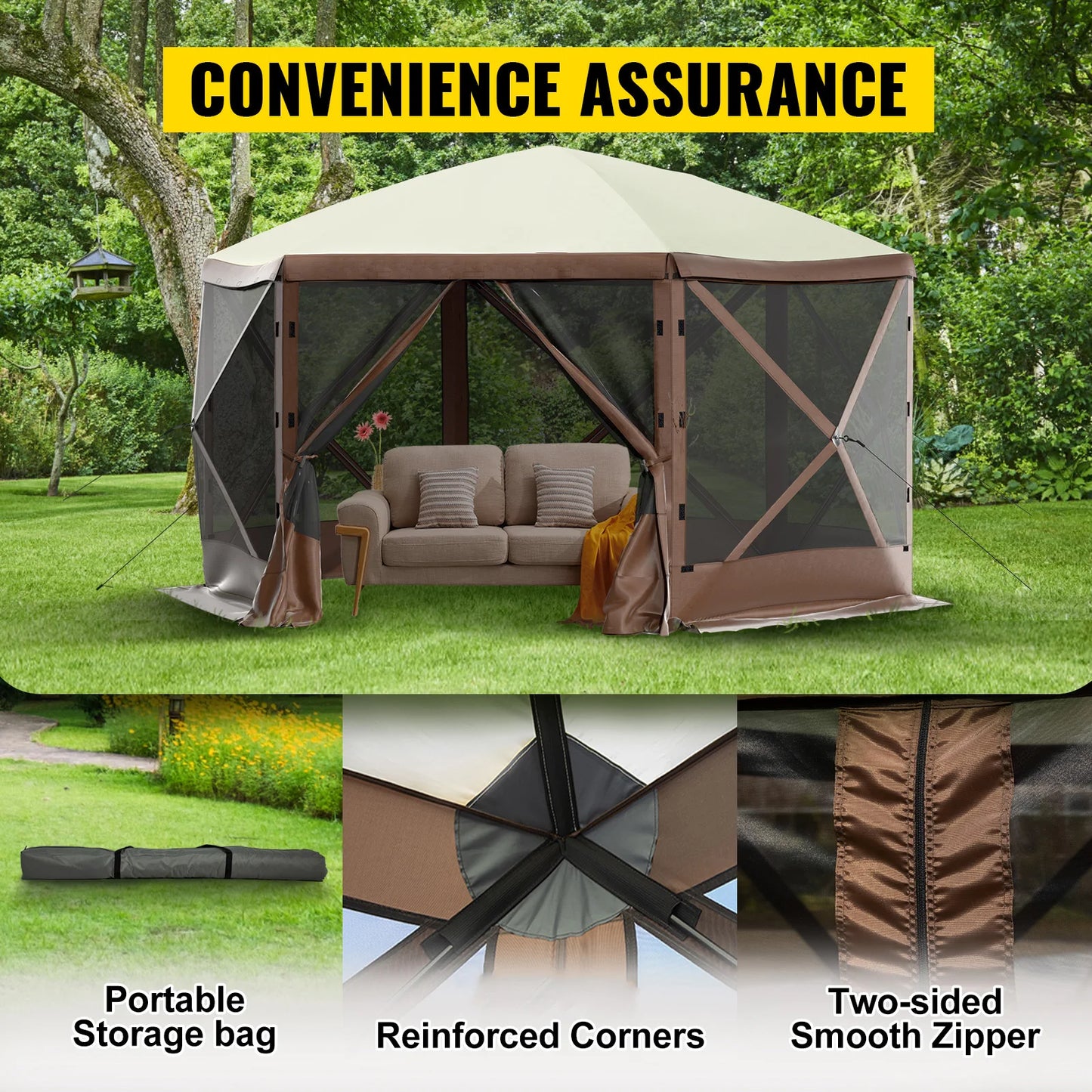 SucceBuy Pop Up Camping Gazebo 12x12 10x10 Sun Shade Tent