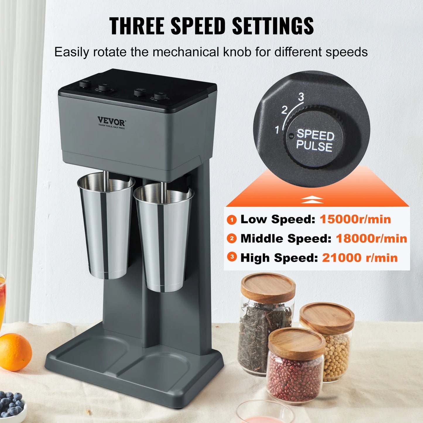 SucceBuy Milkshake Mixer Double Stainless Steel 3 Speed