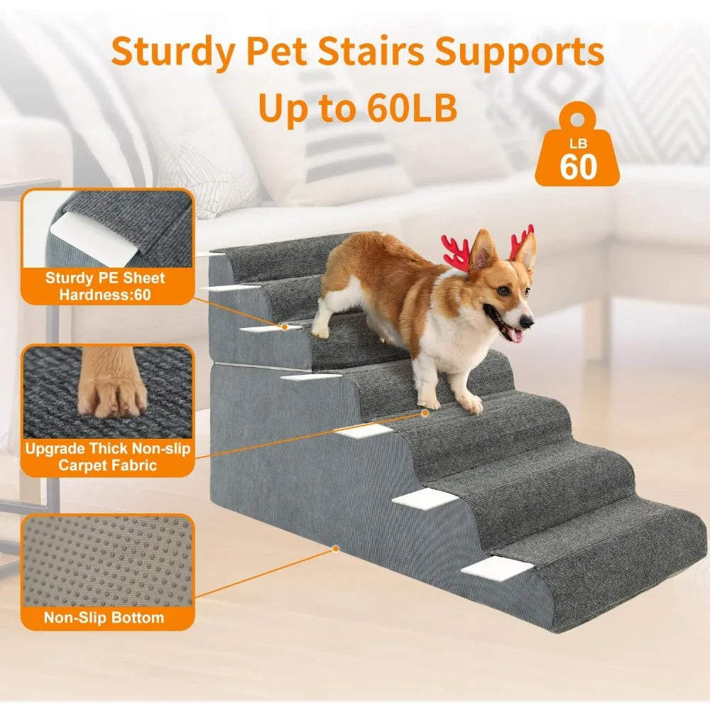 7-Steps Dog Stairs for High Bed and Couch 29.5 H