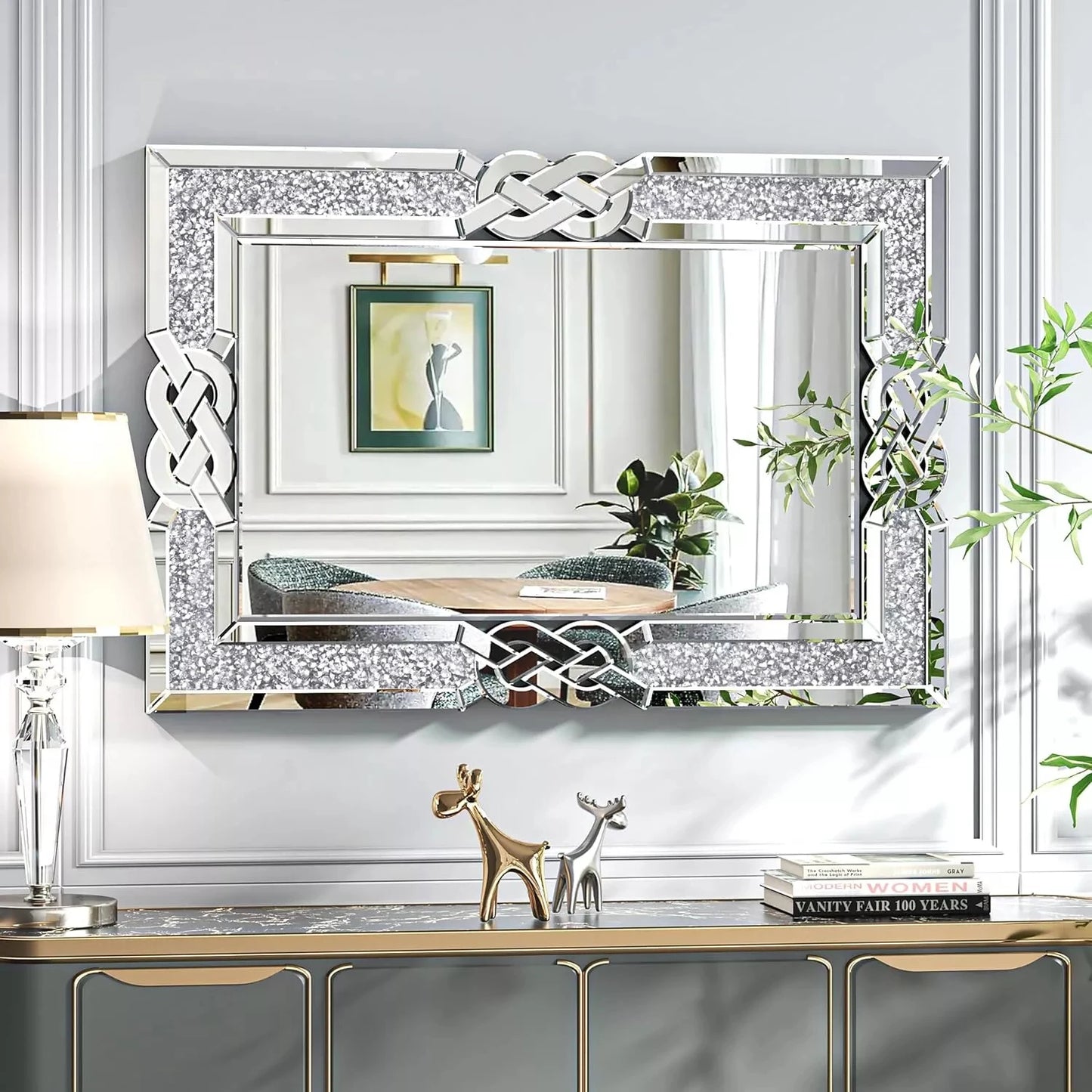 Wisfor Crushed Diamond Wall Mirror Rectangular Crystal Edge