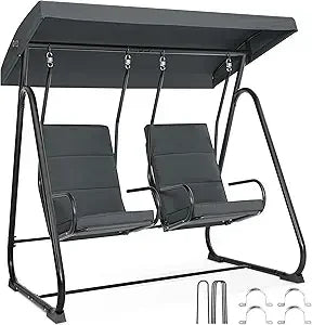 Two Person Porch Swing Chair High Back Dark Blue Garden