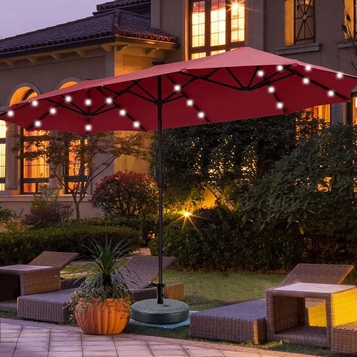 13Ft Large Patio Umbrella With Base Outdoor Double-Sided