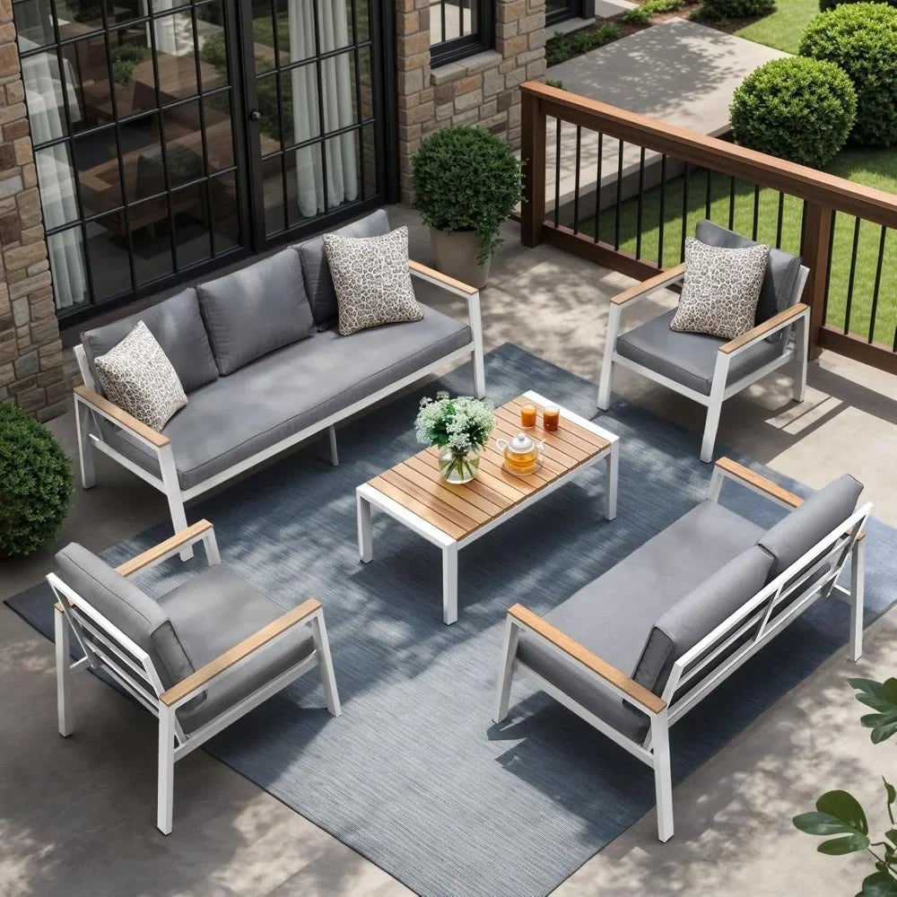Outdoor Patio Furniture Sectional Patio Sofa Set with Teak Table