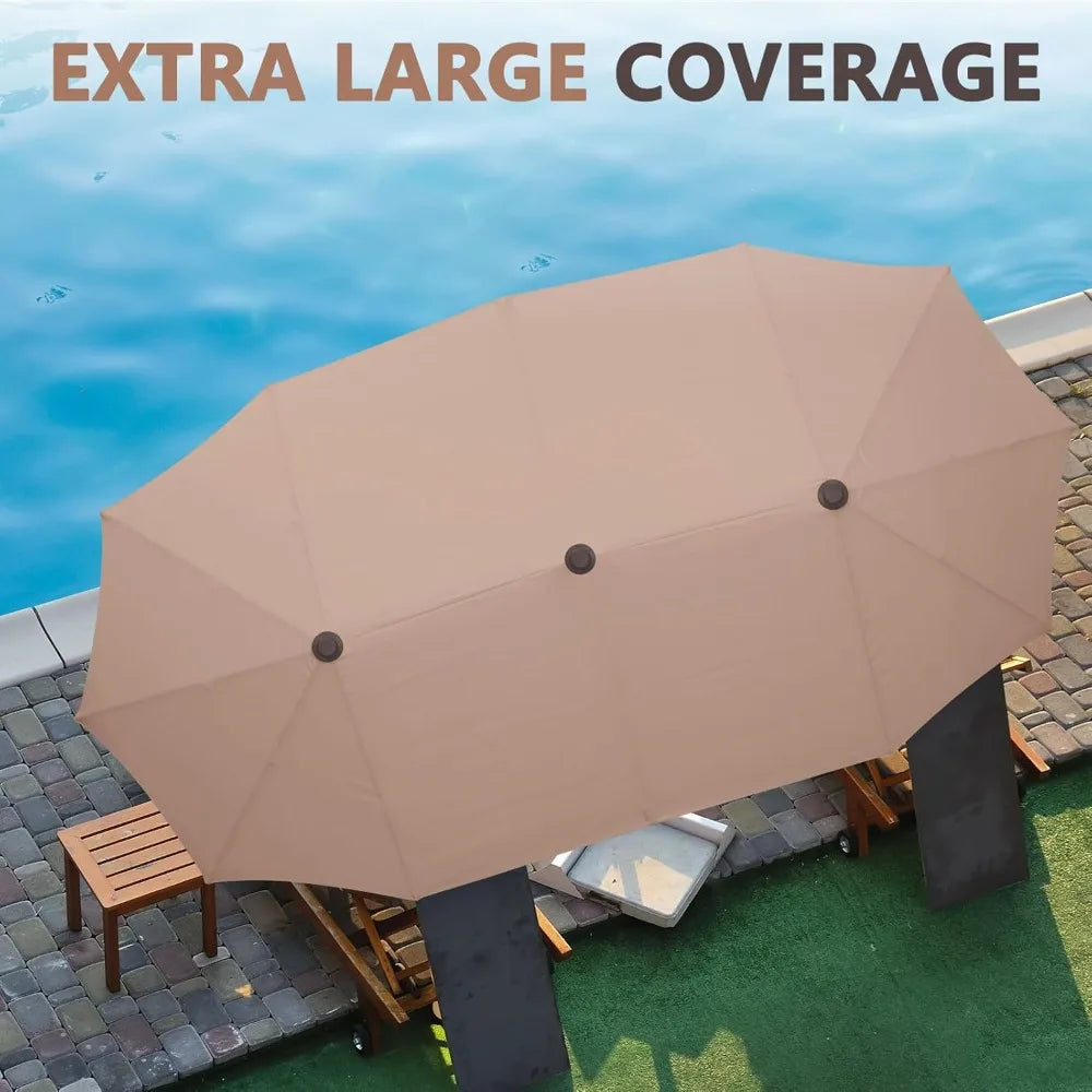 13Ft Large Patio Umbrella with Base Easy Crank for Poolside