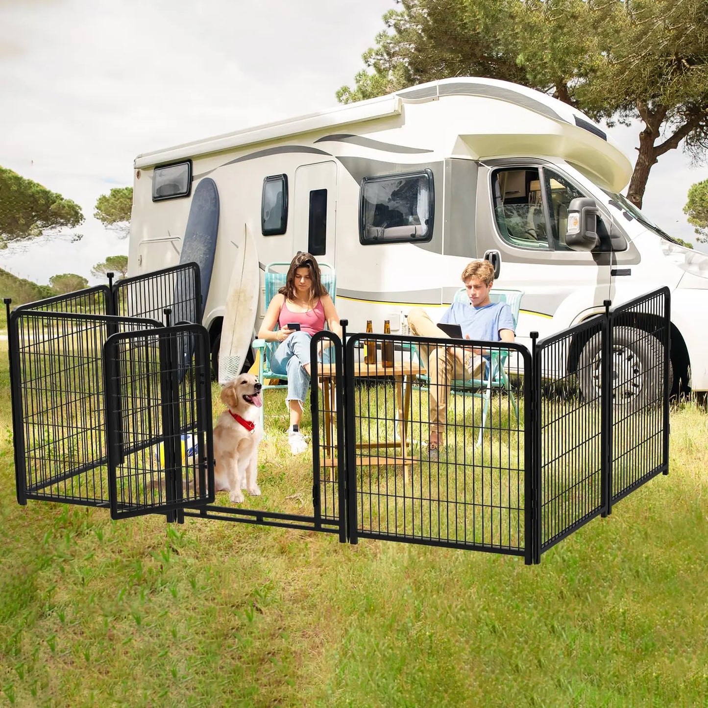 Dog Playpen Indoor & Outdoor Metal Dog Pen with Door