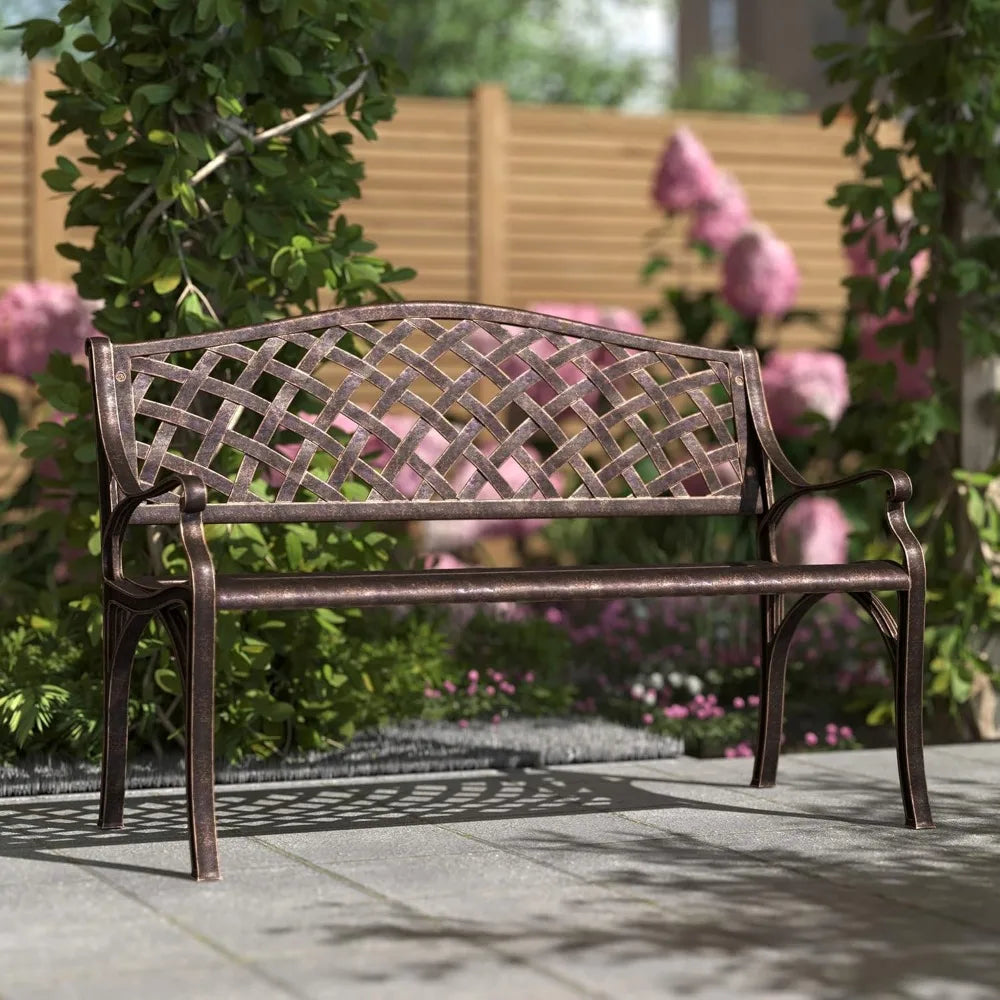 Belleze 40 Inch Cast Aluminum Patio Bench With Armrests
