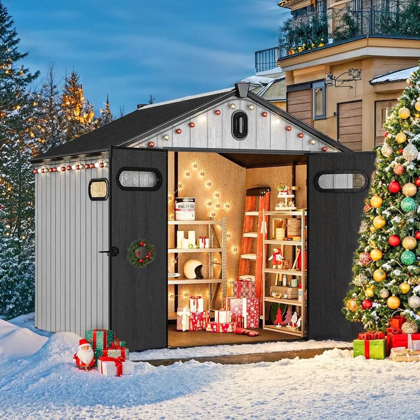 8x8ft Waterproof Resin Garden Shed with Door and Windows