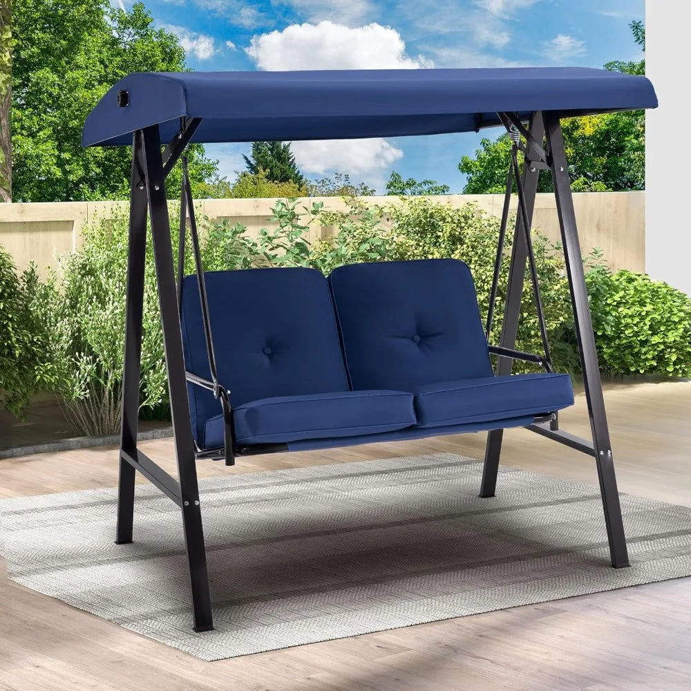 Outdoor Two Seat Patio Swing Chair With Adjustable Canopy