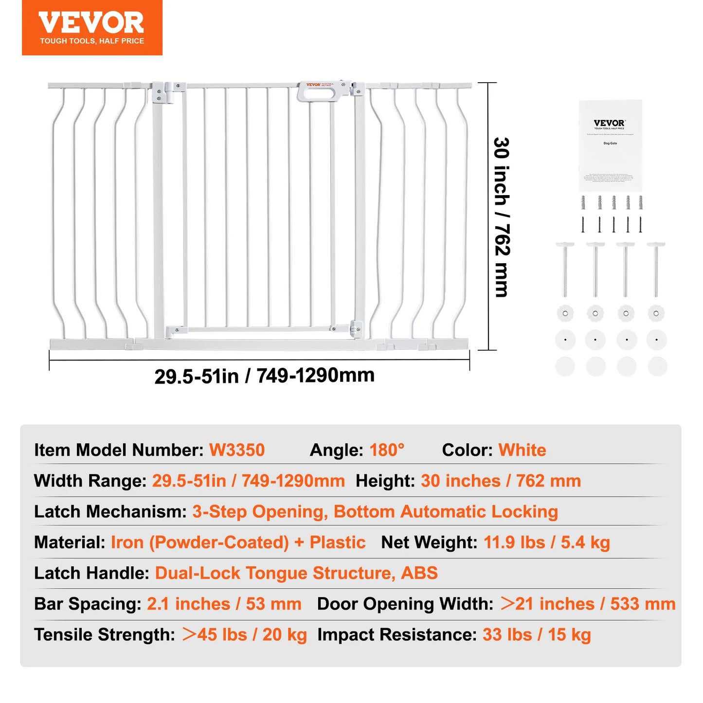 VEVOR Baby Gate 28 30 36 Inch High Walk Thru Pressure Mount