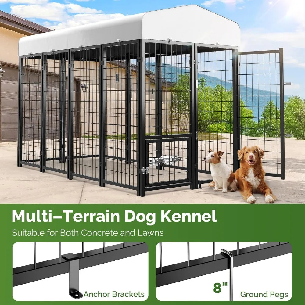 2PCS Outdoor Dog Kennel Outside Run with Doggy Door Roof