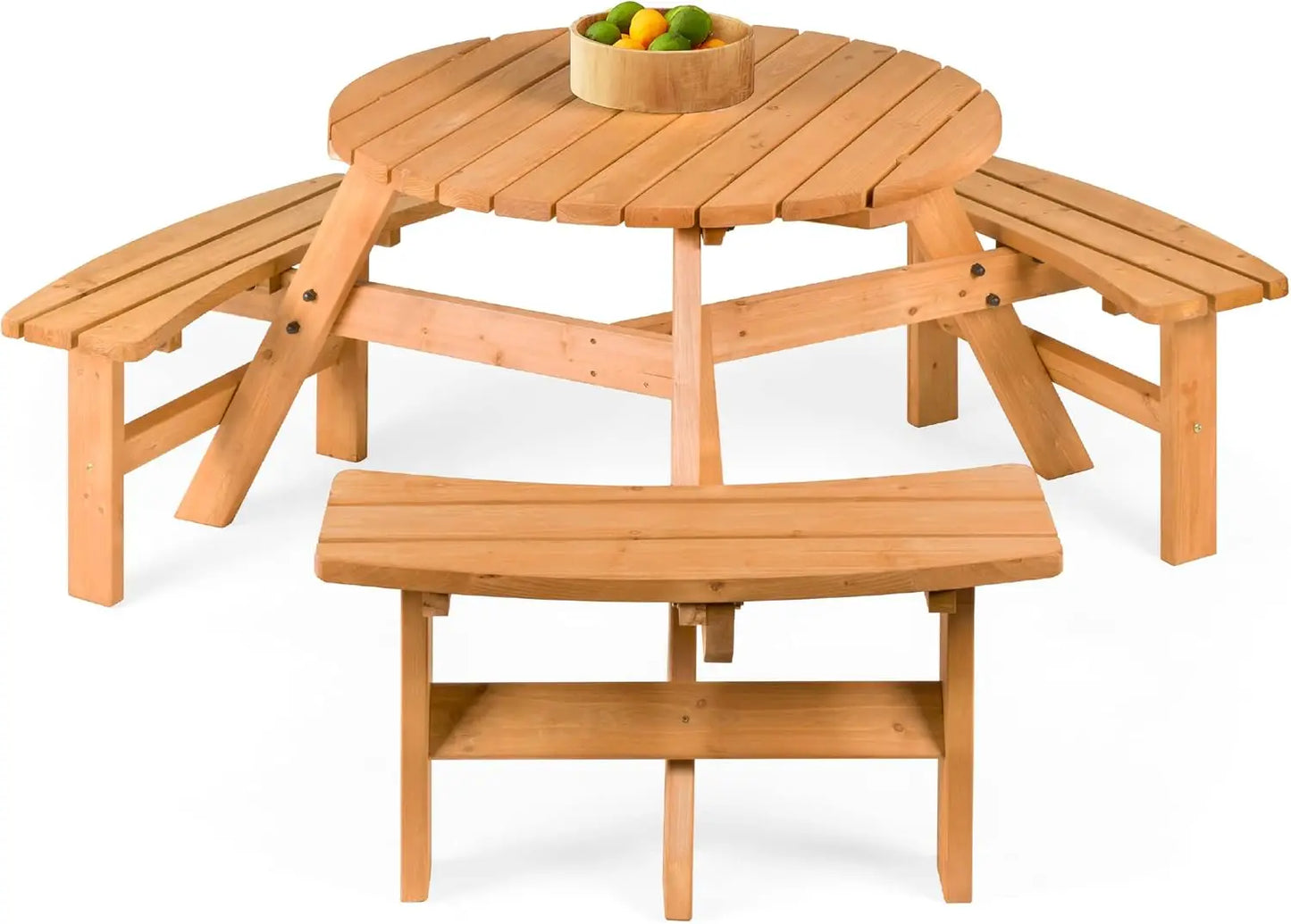 6-Person Circular Outdoor Wooden Picnic Table for Patio