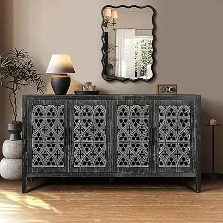 Antique Hollow 4 Door Cabinet American Country Sideboard