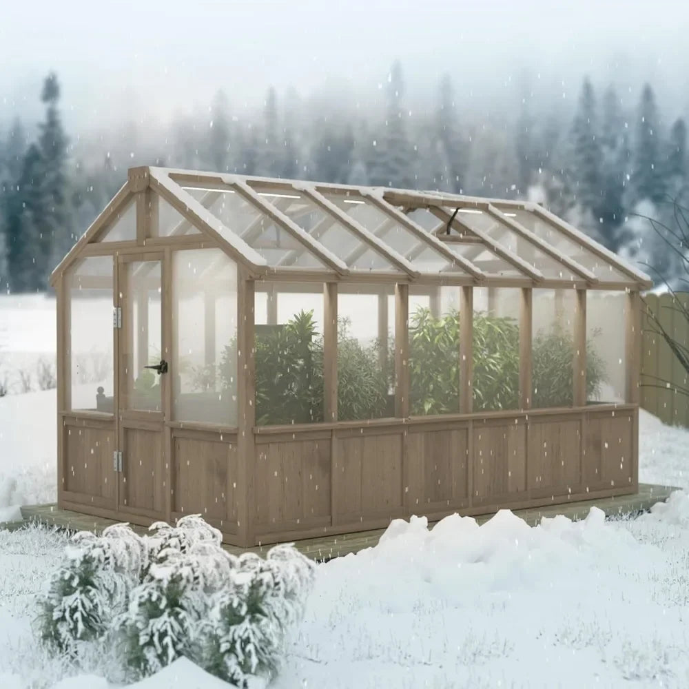 6x12FT Greenhouses for Outdoors, Cedar Frame with Vent