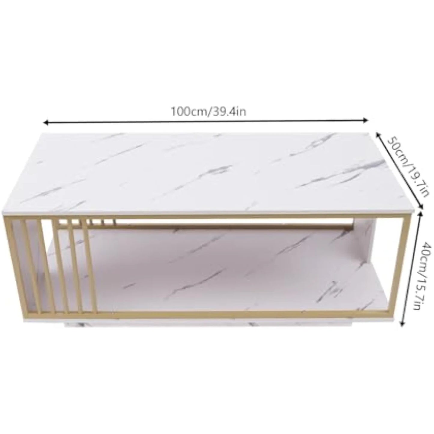 Modern White Marble Veneer Coffee Table With Gold Frame