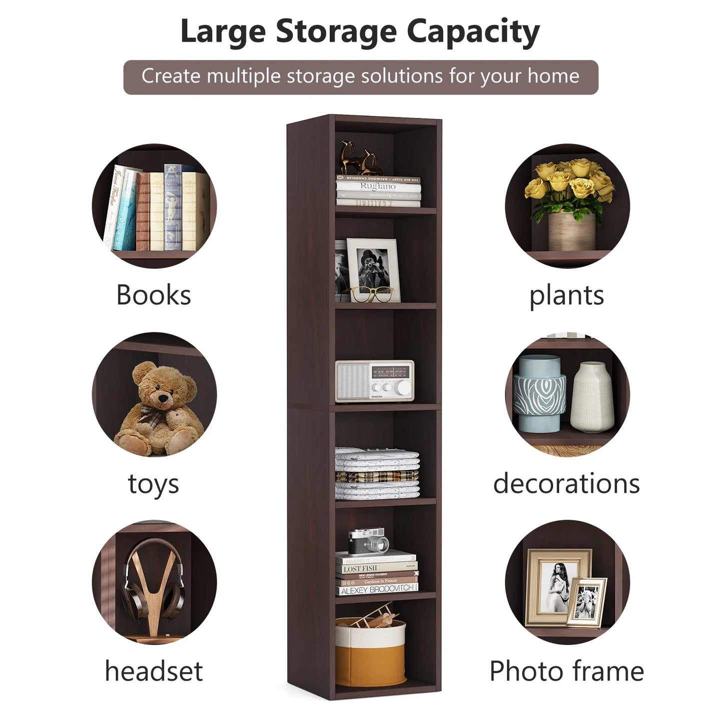 Tribesigns 70.9 Inch Tall Narrow Bookcase, Rustic Corner Bookcase with Storage, 6 Tier Cube Display Shelves for Home Office
