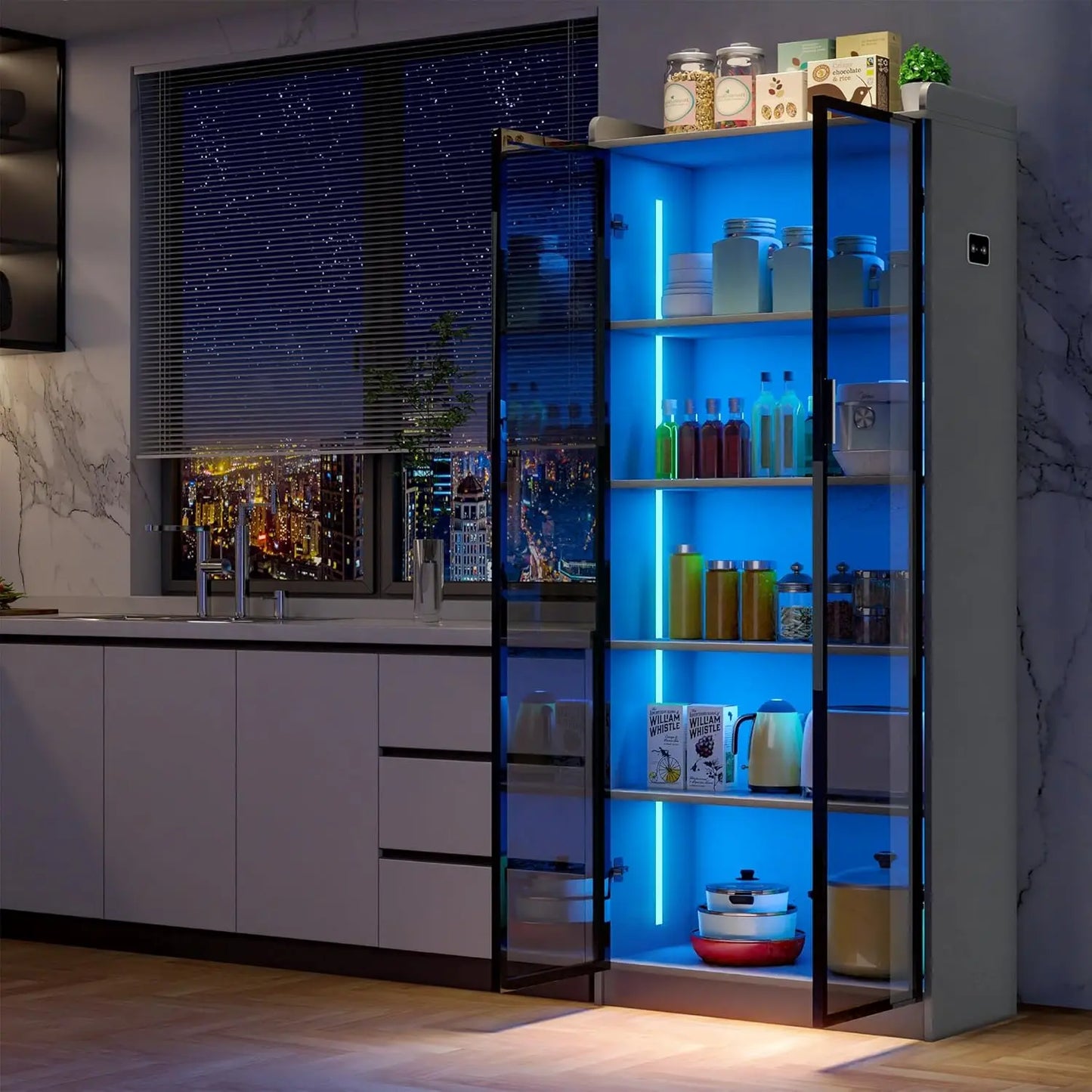 Tall Storage Cabinet up to 70 Inch with Dimmable LED Lights