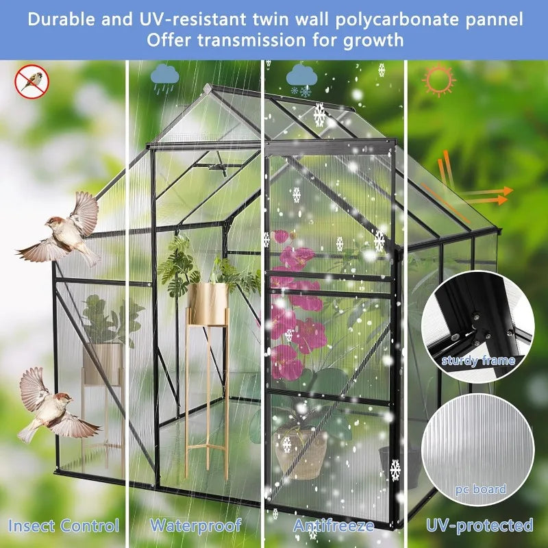 6x6 Ft Polycarbonate Walk In Greenhouse All Season Garden