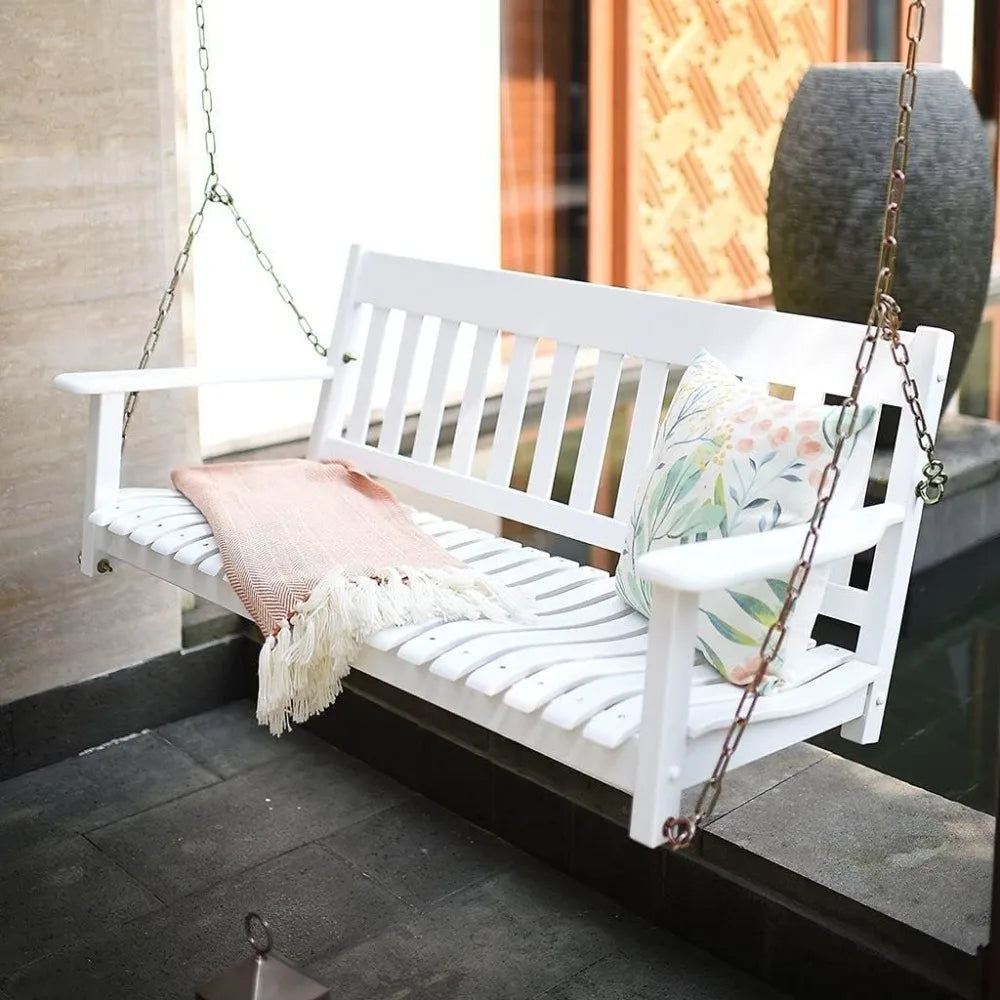 Wood Porch Swing White Outdoor Weather Resistant Bench