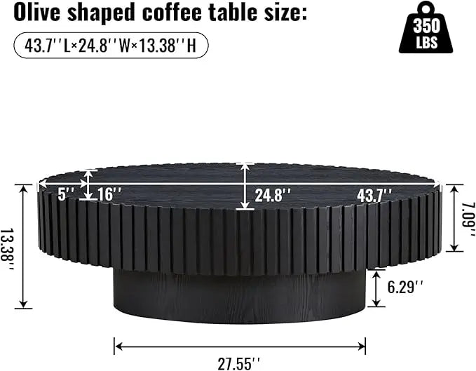 Oval Drum Coffee Table Handcrafted Wooden Olive-Shaped Walnut