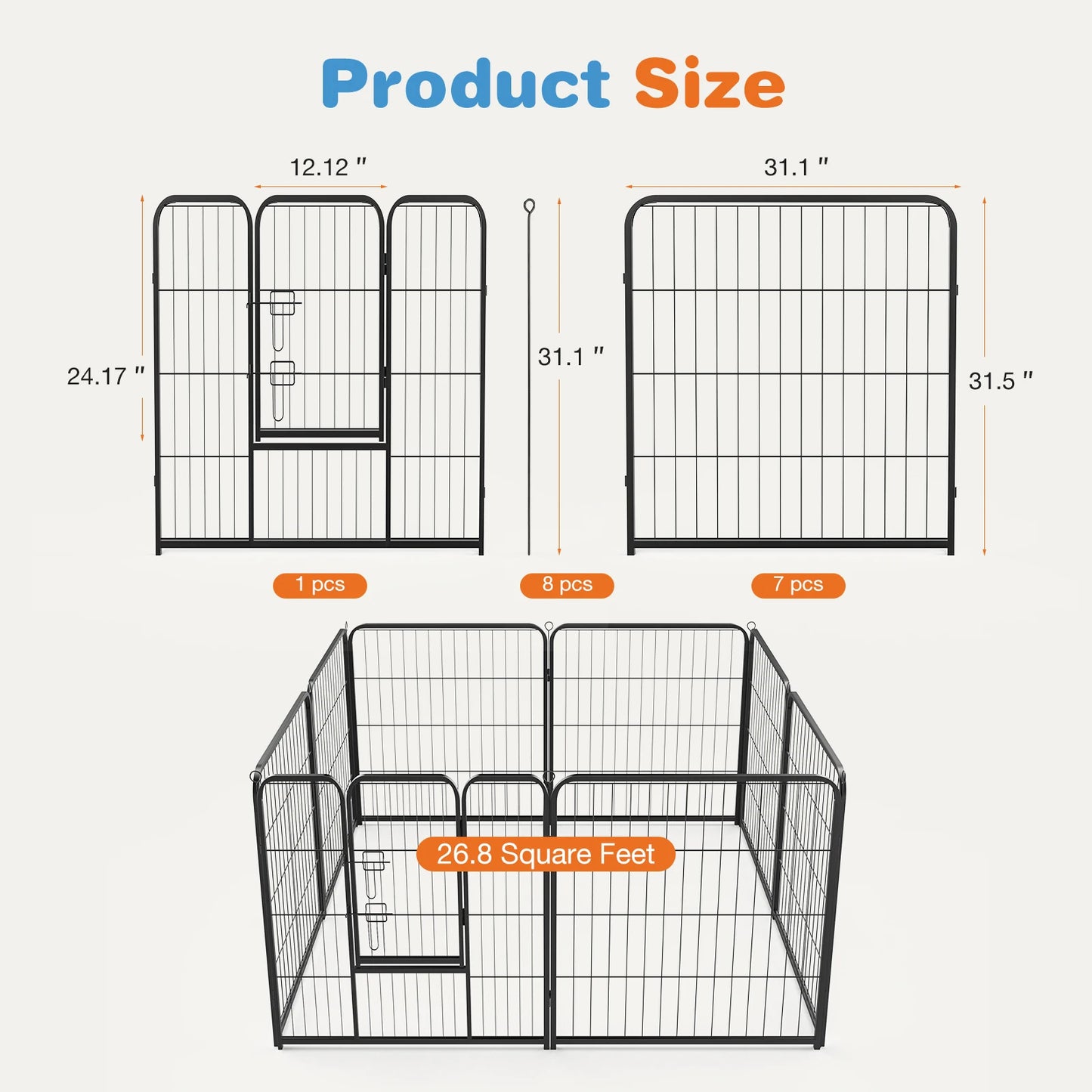 JHK 8 Panel Dog Playpen Indoor Pet Fence Heavy Duty Metal Pen