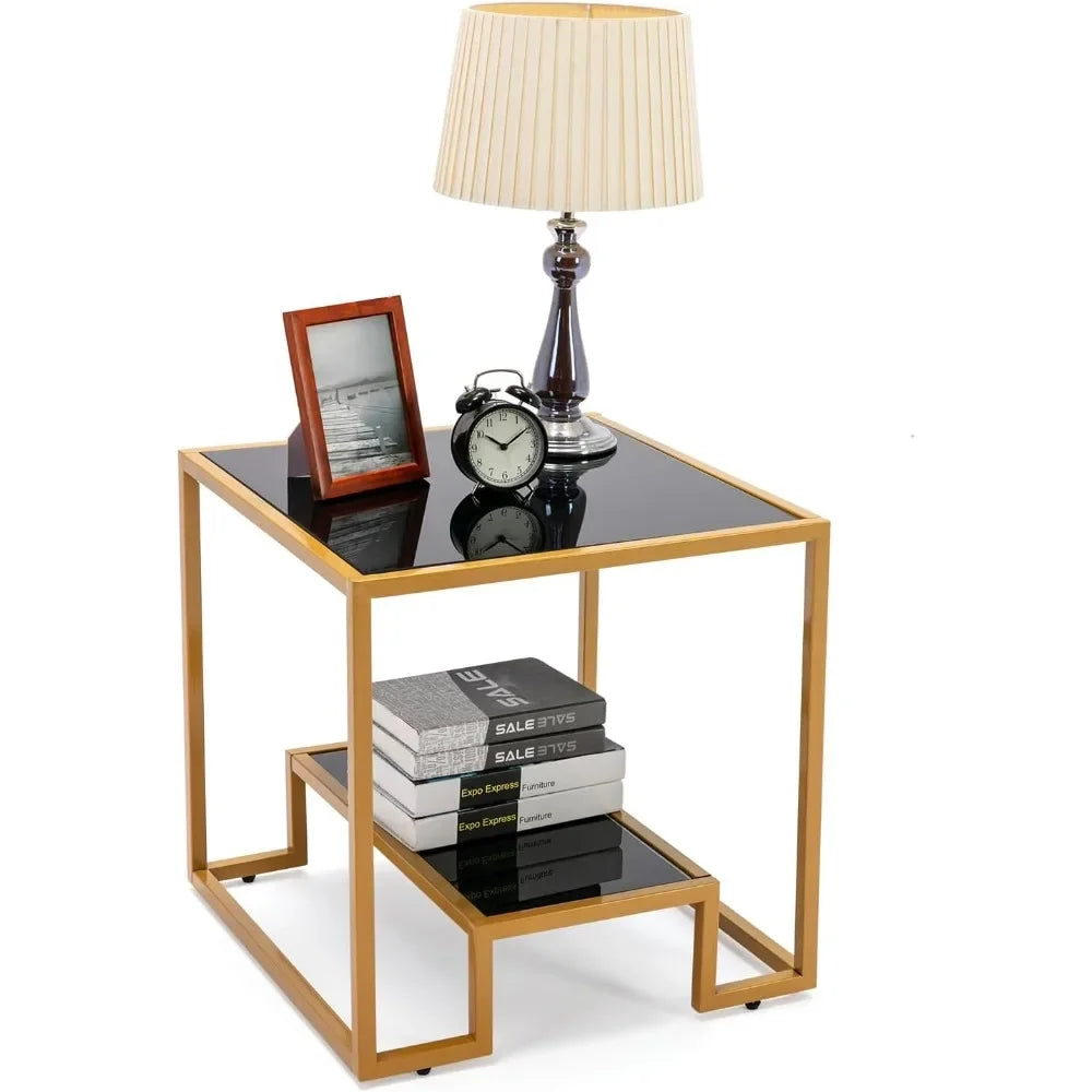 Tempered Glass End Table 21 Inch Square Accent Coffee Table