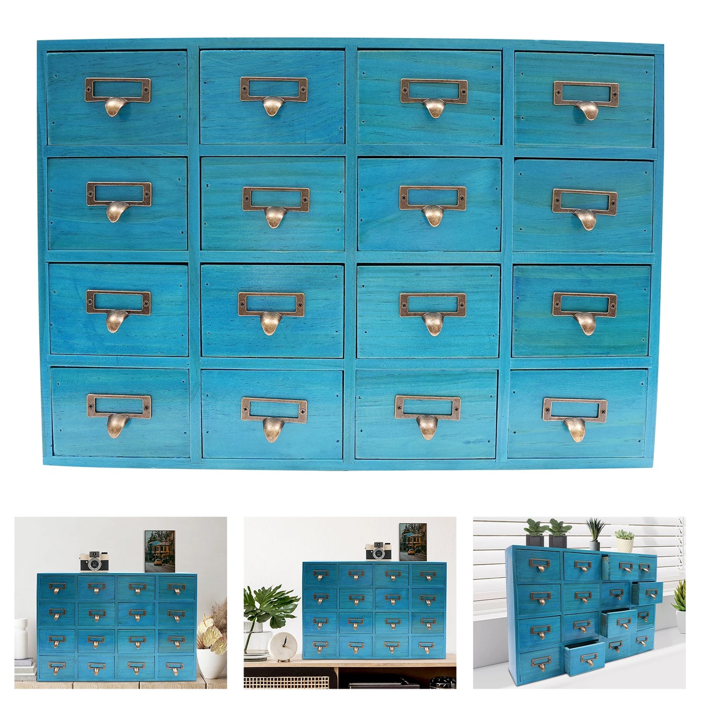 16 Drawers Apothecary Cabinet Chests Herb Storage Box Wooden Desk Organizer for Home Living Room Dresser Kitchen Office