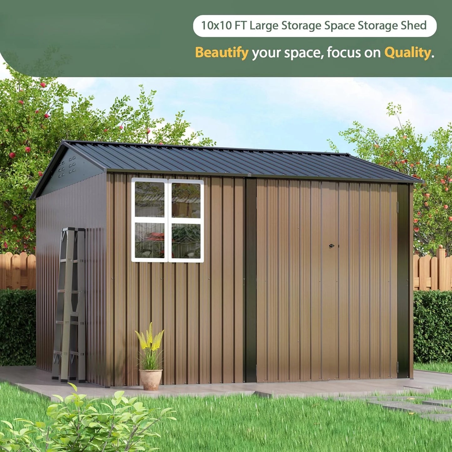 10x10 FT Outdoor Storage Shed, Large Metal Tool Sheds