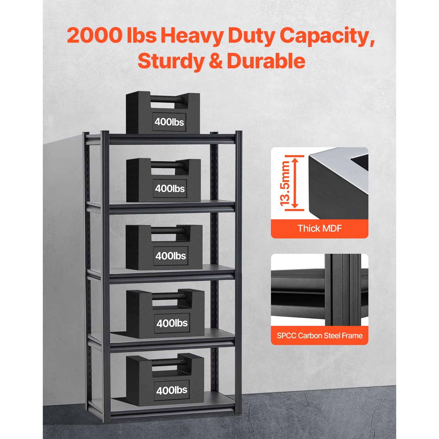 VEVOR 5 Tier Garage Storage Shelves 2000 Lbs Adjustable